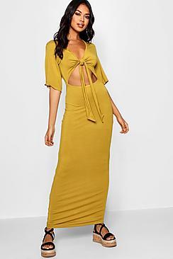 Boohoo Kimono Sleeve Knot Front Maxi Dress