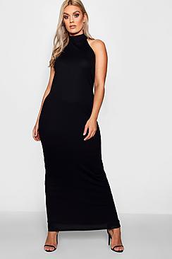 Boohoo Plus Ivy Halterneck Ribbed Maxi Dress