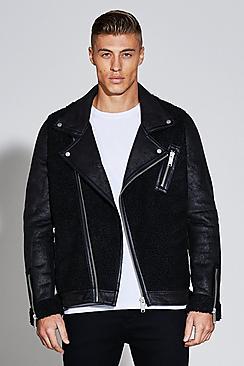 Boohoo Premium Oversized Borg Panel Biker Jacket
