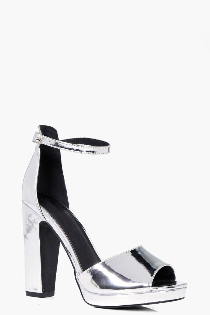 Boohoo Natalie Platform Metalic Block Heel Silver