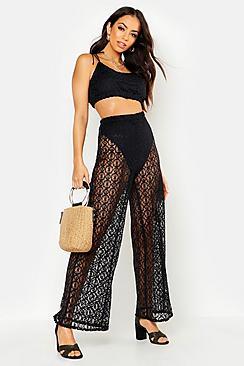 Boohoo Crochet Wide Leg Co-ord Set