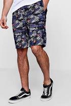 Boohoo Black Hawaiian Print Chino Short
