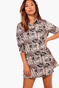 Boohoo Louise Snake Print Shirt Dress