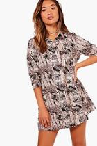 Boohoo Louise Snake Print Shirt Dress