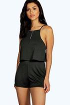 Boohoo Lucia Frill Low Back Crepe Playsuit
