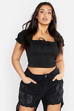 Boohoo Plus Bardot Frill Edge Crop Top