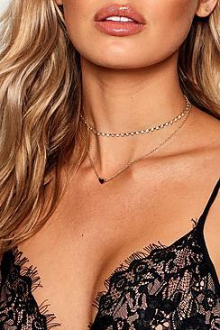 Boohoo Diamante Choker & Chain Layered Necklace