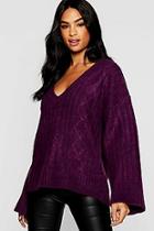 Boohoo Tall Cable Knit V Neck Sweater
