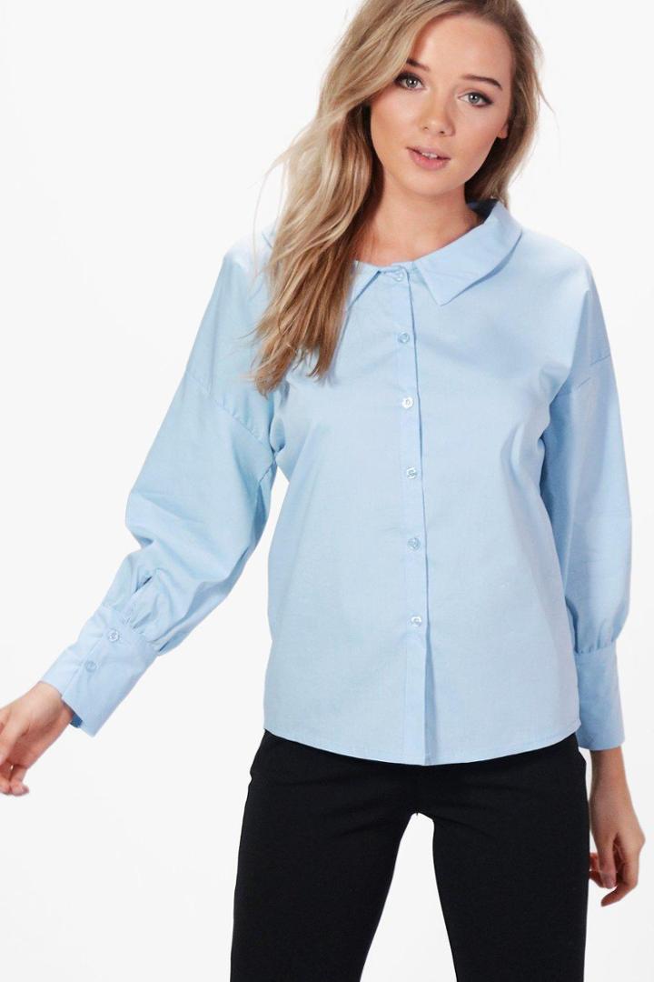 Boohoo Harriet Wide Neck Shirt Blue