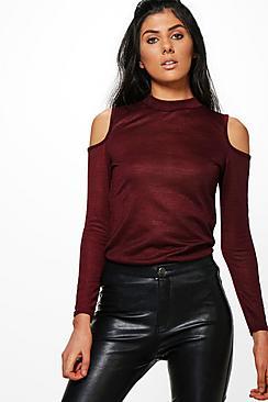Boohoo Kia Turtle Neck Cut Out Shoulder Top