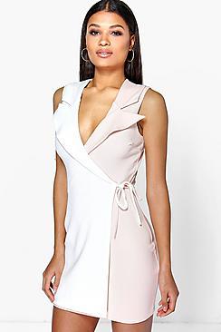 Boohoo Gisele Tuxedo Style Wrap Bodycon Dress