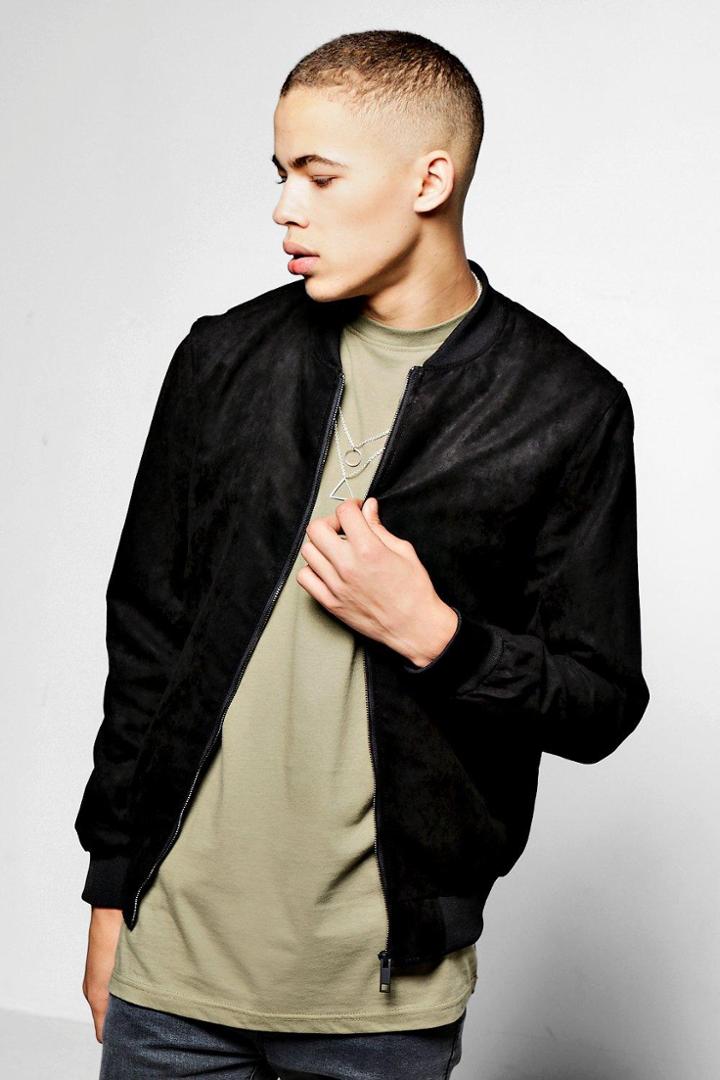 Boohoo Black Faux Suede Zip Through Bomber Jacket Black