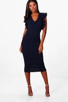 Boohoo Tamara Frill Sleeve Plunge Midi Dress