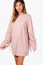 Boohoo Sal Lace Up Rouched Sleeve Shift Dress