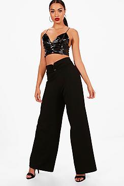 Boohoo Poppy Ring Detail Wide Leg Trouser