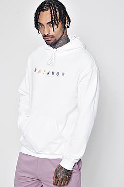 Boohoo Rainbow Embroidered Over The Head Hoodie