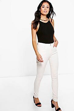Boohoo Esther High Rise Ecru Skinny Jeans