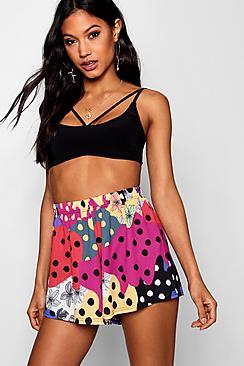 Boohoo Gem Polka Dot Contrast Print Shorts