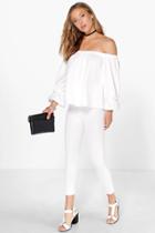 Boohoo Mandy Rouche Sleeve Off The Shoulder Co-ord Cream
