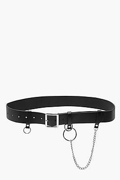 Boohoo Square Buckle And Chain Waist Belt