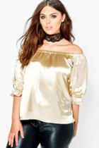 Boohoo Plus Kate Satin Off The Shoulder Top Champagne
