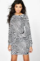 Boohoo Ally Animal Print Brushed Knit Bodycon Dress White
