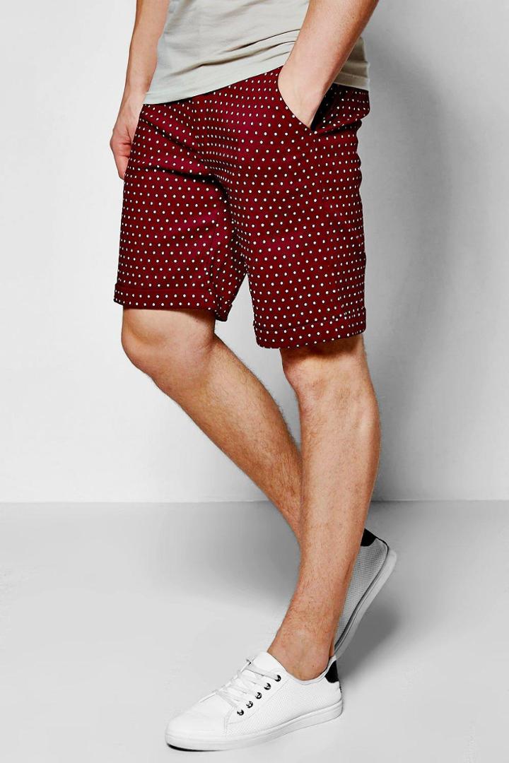 Boohoo Smart Spot Shorts In Mid Length Burgundy