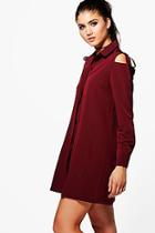 Boohoo Cold Shoulder Tie Detail Shirt Dress