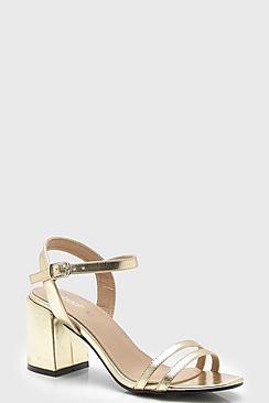 Boohoo Metallic Double Strap Block Heels