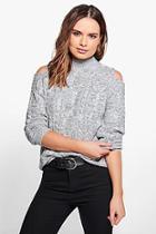 Boohoo Emily Cable Knit Cold Shoulder Jumper