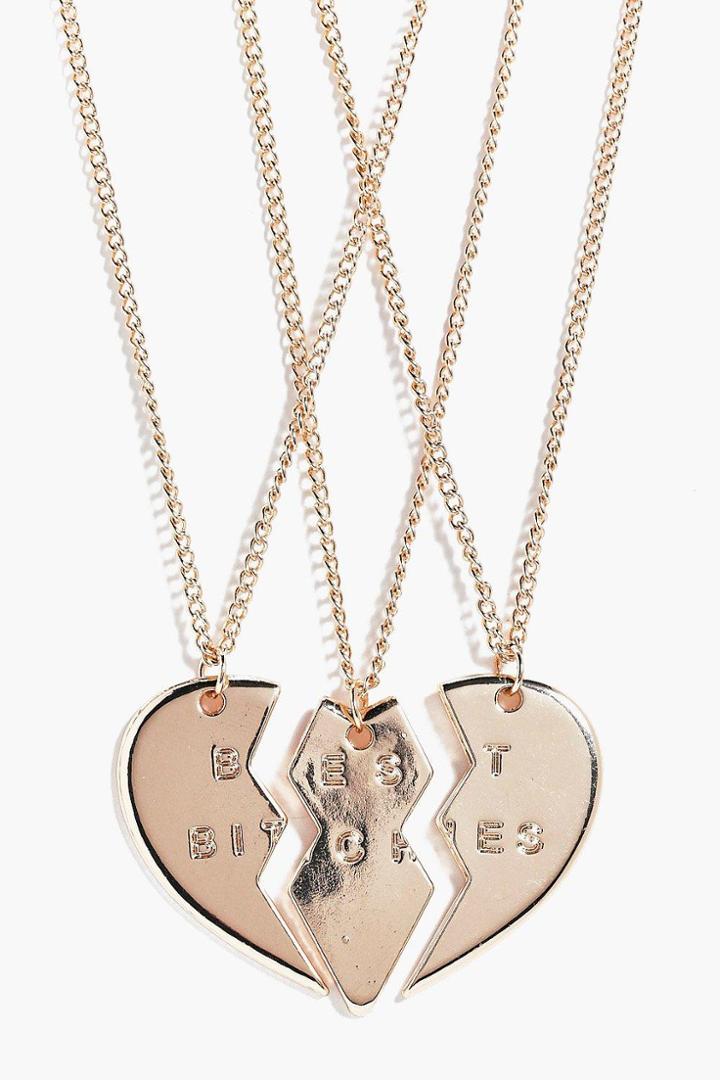 Boohoo Paige 3 Piece Bestie Friendship Necklace Gold