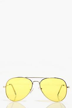 Boohoo Lola Yellow Lense Aviator Sunglasses