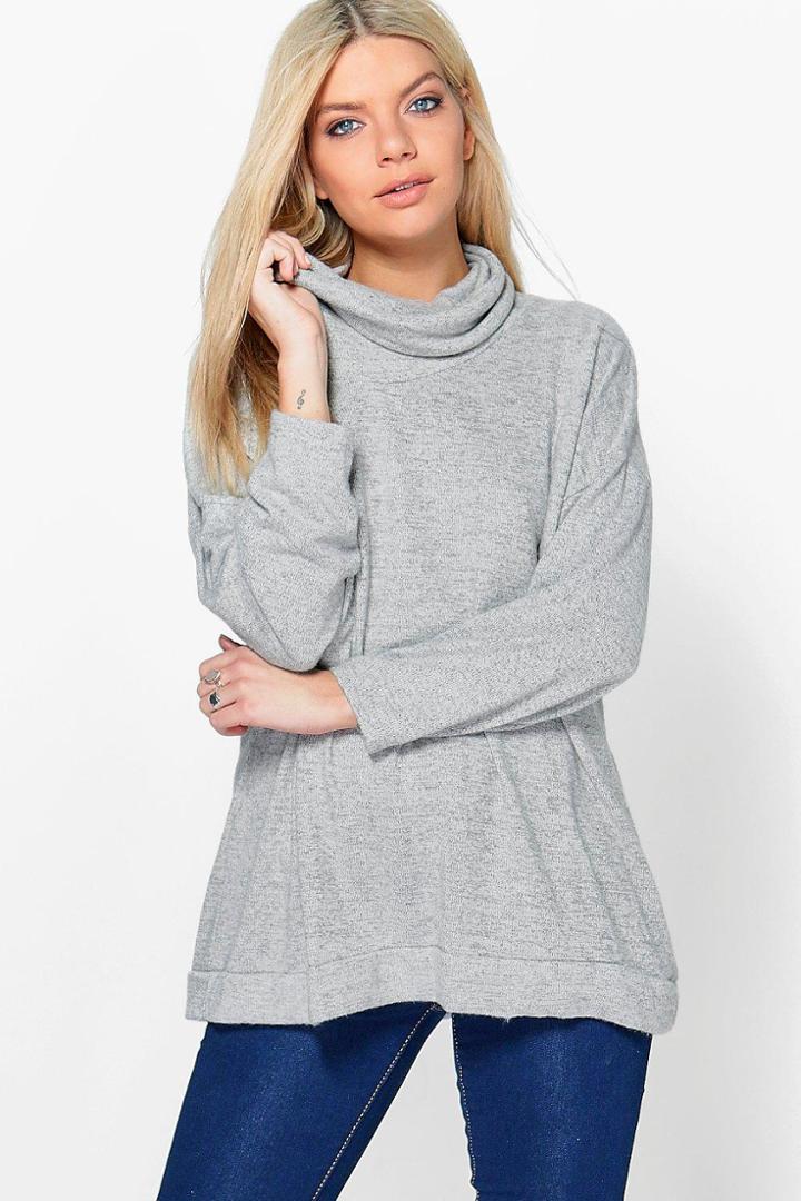 Boohoo Ellen Cowl Neck Batwing Jumper Charcoal