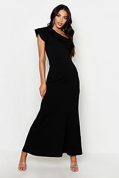 Boohoo One Shoulder Ruffle Maxi Dress