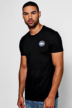 Boohoo Planet Emblem Embroidered T-shirt