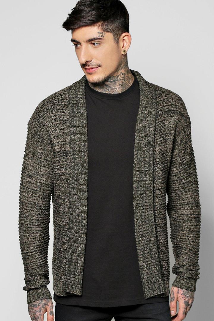 Boohoo Boucle Knit Edge To Edge Cardigan Khaki
