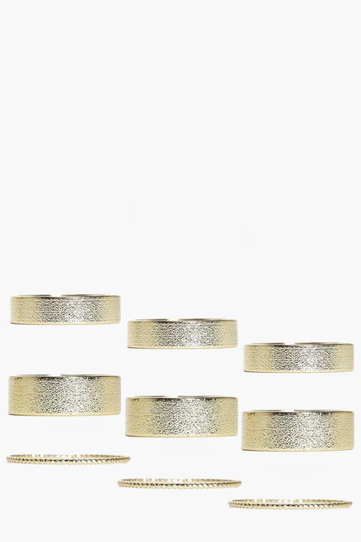 Boohoo Cerys Mixed Size Sparkle Finish Ring Pack Gold