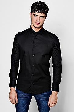Boohoo Slim Fit Stretchy Cutaway Collar Shirt