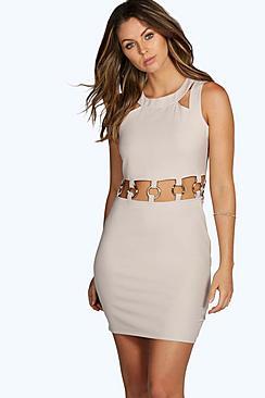 Boohoo Tina Cut Away Eyelet Shirt Dress