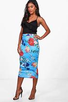 Boohoo Gracie Tropical Floral Midi Skirt