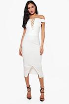 Boohoo Lo Off Shoulder Lace Up Midi Bodycon Dress