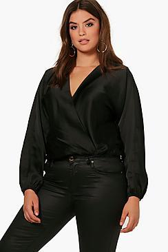 Boohoo Plus Kartina Power Shoulder Wrap Blouse