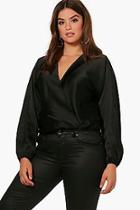 Boohoo Plus Kartina Power Shoulder Wrap Blouse
