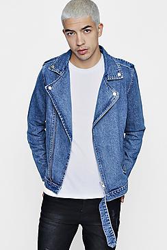 Boohoo Denim Zip Detail Biker Jacket