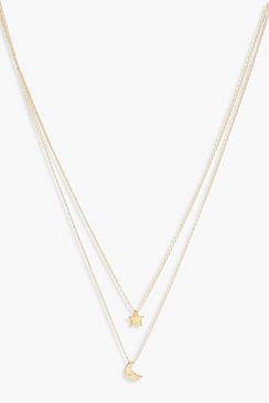 Boohoo Moon & Star Layered Necklace