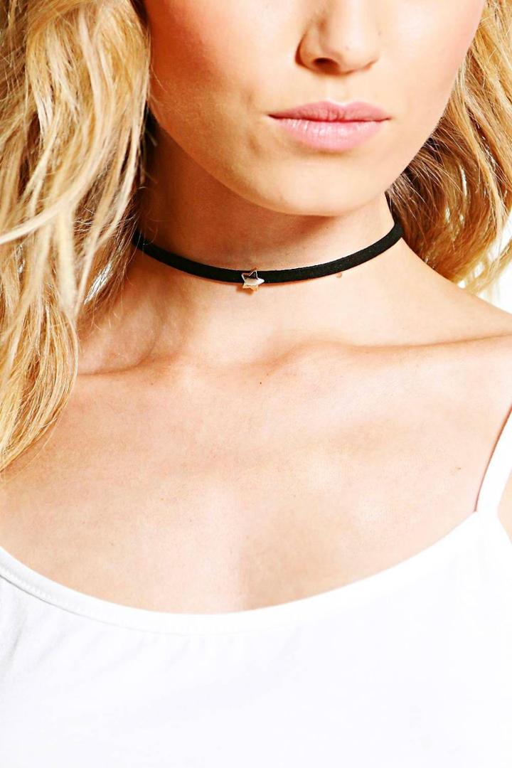 Boohoo Anya Star And Peace Charm Choker 2 Pack Black