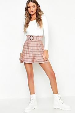 Boohoo Check Tortoise Shell Buckle Shorts