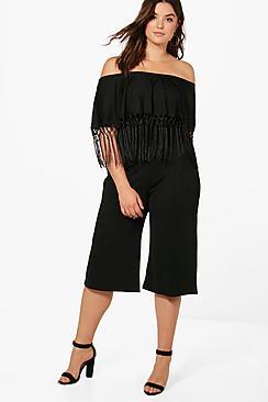 Boohoo Plus Lilly Tassel Trim Culotte Jumpsuit