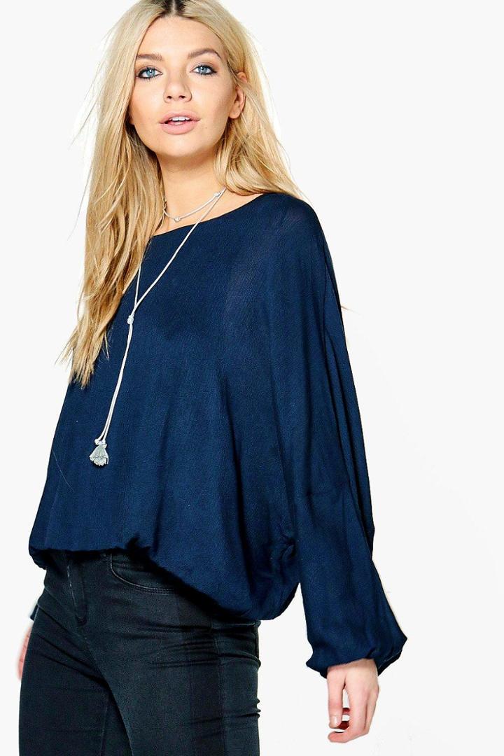 Boohoo Charlie Batwing Sleeve Top Navy