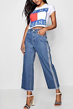 Boohoo Side Popper Straight Leg Jean